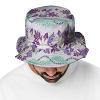 Monstera Tiare Plumeria Lei Pattern Bucket Hat Purple Version