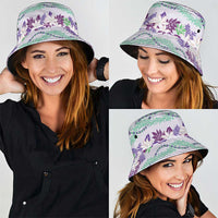 Monstera Tiare Plumeria Lei Pattern Bucket Hat Purple Version