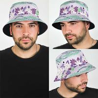 Monstera Tiare Plumeria Lei Pattern Bucket Hat Purple Version