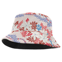 Monstera Tiare Plumeria Lei Pattern Bucket Hat Red Version
