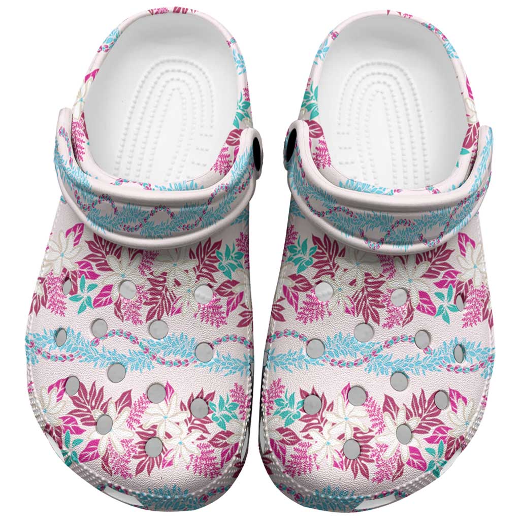 Monstera Tiare Plumeria Lei Pattern Clogs Shoes Pink Version LT01 Pink - Polynesian Pride