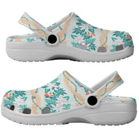 Monstera Tiare Plumeria Lei Pattern Clogs Shoes Teal Version