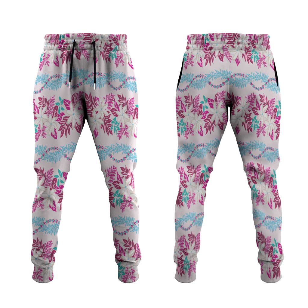 Monstera Tiare Plumeria Lei Pattern Jogger Pants Pink Version LT01 Pink - Polynesian Pride