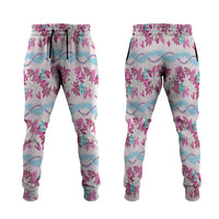 Monstera Tiare Plumeria Lei Pattern Jogger Pants Pink Version