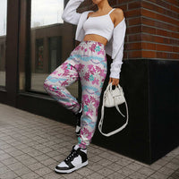 Monstera Tiare Plumeria Lei Pattern Jogger Pants Pink Version