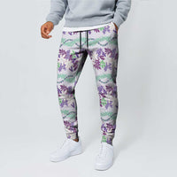 Monstera Tiare Plumeria Lei Pattern Jogger Pants Purple Version LT01 - Polynesian Pride