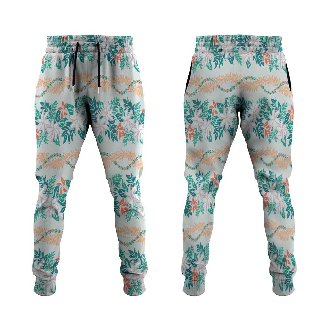Monstera Tiare Plumeria Lei Pattern Jogger Pants Teal Version LT01 Teal - Polynesian Pride