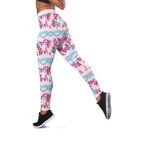 Monstera Tiare Plumeria Lei Pattern Leggings Pink Version LT01 Pink - Polynesian Pride