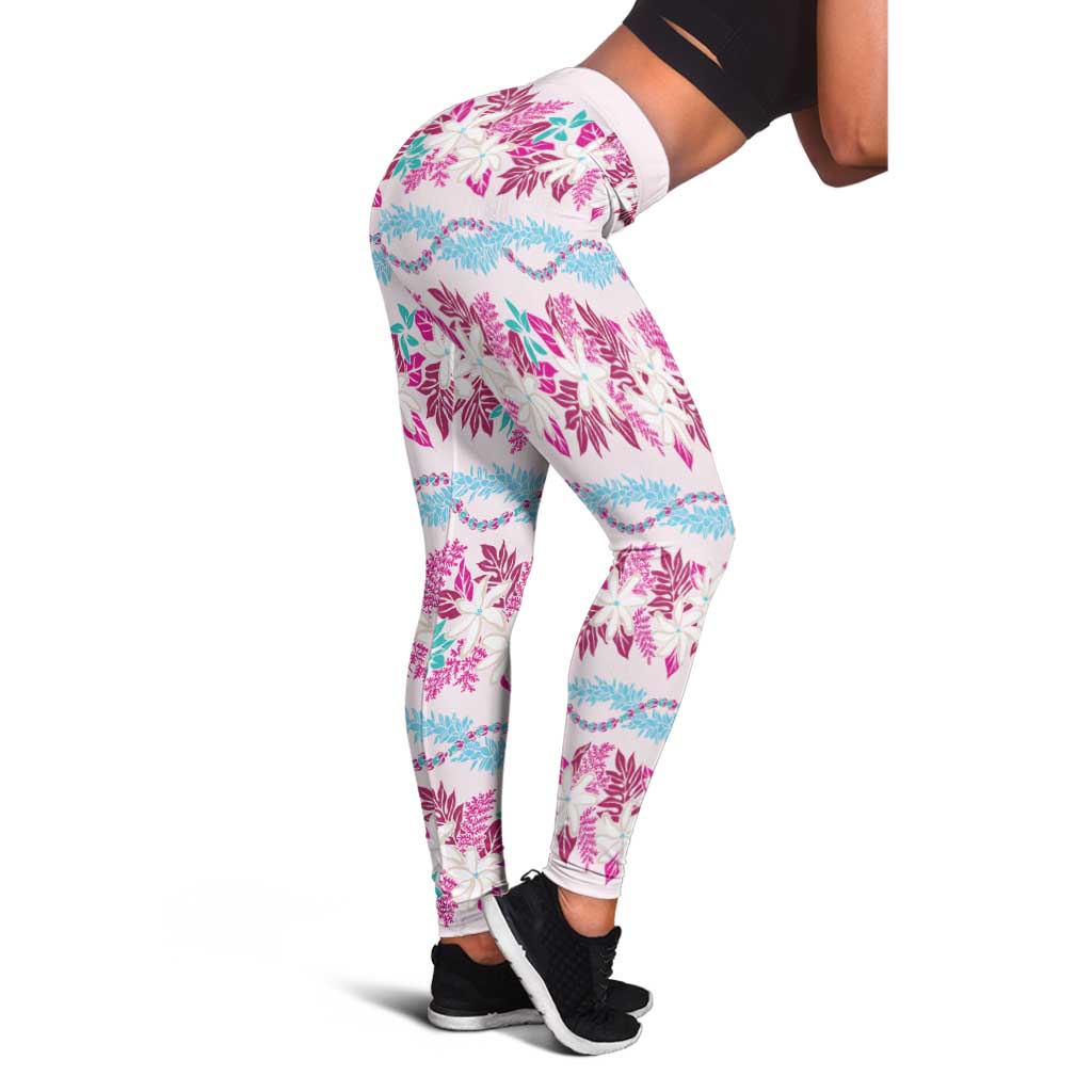 Monstera Tiare Plumeria Lei Pattern Leggings Pink Version LT01 - Polynesian Pride