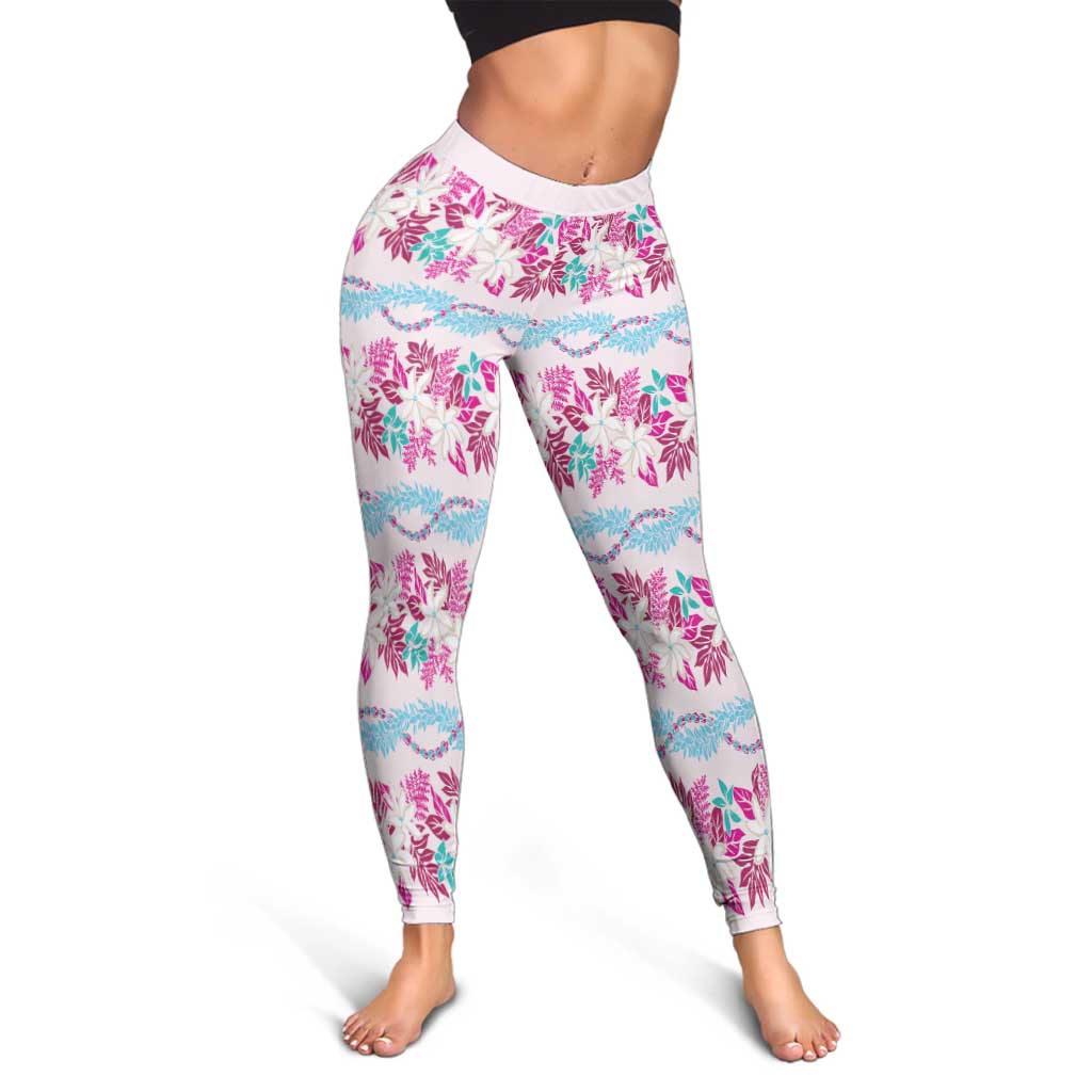 Monstera Tiare Plumeria Lei Pattern Leggings Pink Version LT01 - Polynesian Pride