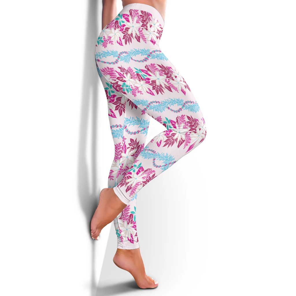 Monstera Tiare Plumeria Lei Pattern Leggings Pink Version LT01 - Polynesian Pride