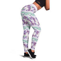 Monstera Tiare Plumeria Lei Pattern Leggings Purple Version LT01 - Polynesian Pride