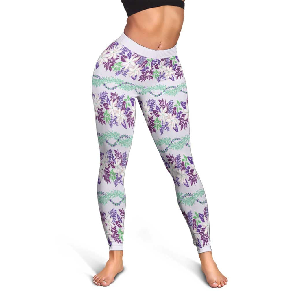 Monstera Tiare Plumeria Lei Pattern Leggings Purple Version LT01 - Polynesian Pride
