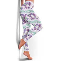 Monstera Tiare Plumeria Lei Pattern Leggings Purple Version LT01 - Polynesian Pride