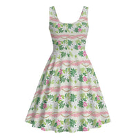Monstera Tiare Plumeria Lei Pattern Midi Dress Green Version