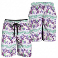 Monstera Tiare Plumeria Lei Pattern Shorts for Men Purple Version