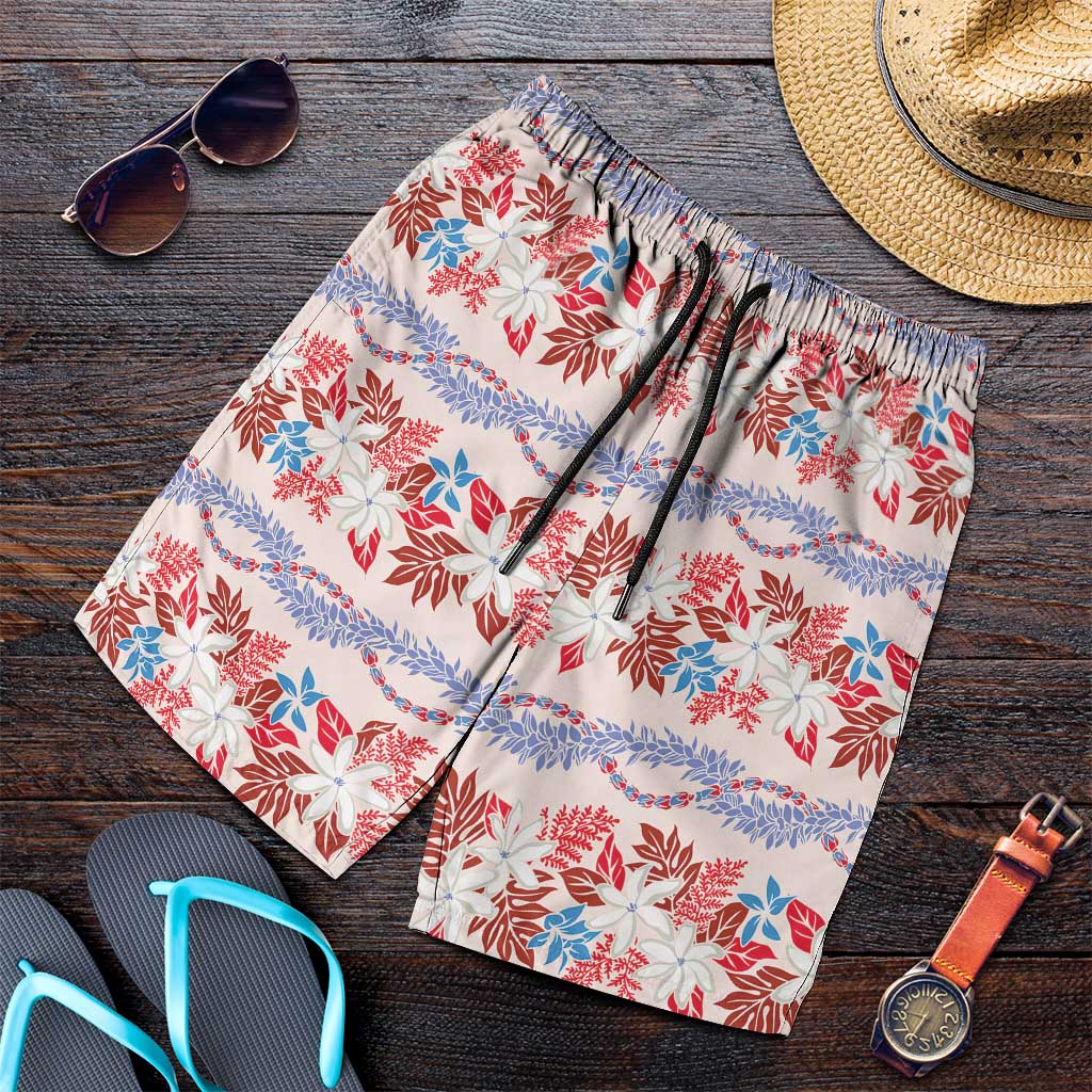 Monstera Tiare Plumeria Lei Pattern Shorts for Men Red Version LT01 Red - Polynesian Pride