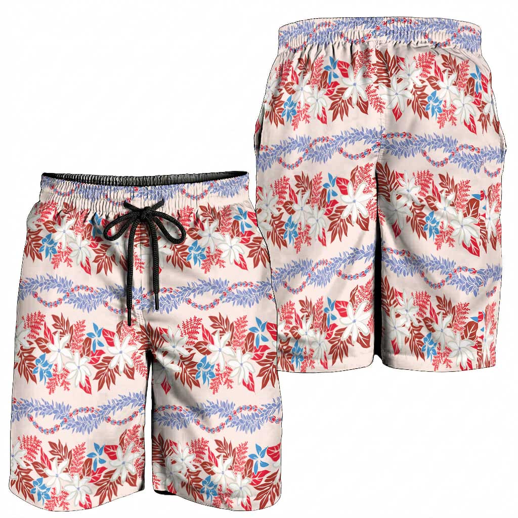 Monstera Tiare Plumeria Lei Pattern Shorts for Men Red Version