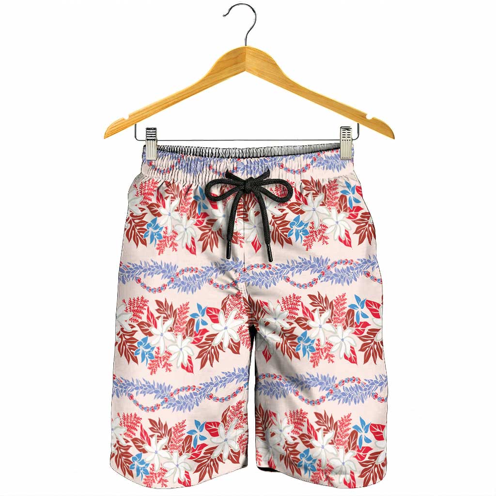 Monstera Tiare Plumeria Lei Pattern Shorts for Men Red Version