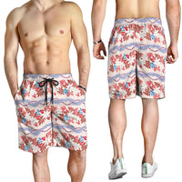 Monstera Tiare Plumeria Lei Pattern Shorts for Men Red Version