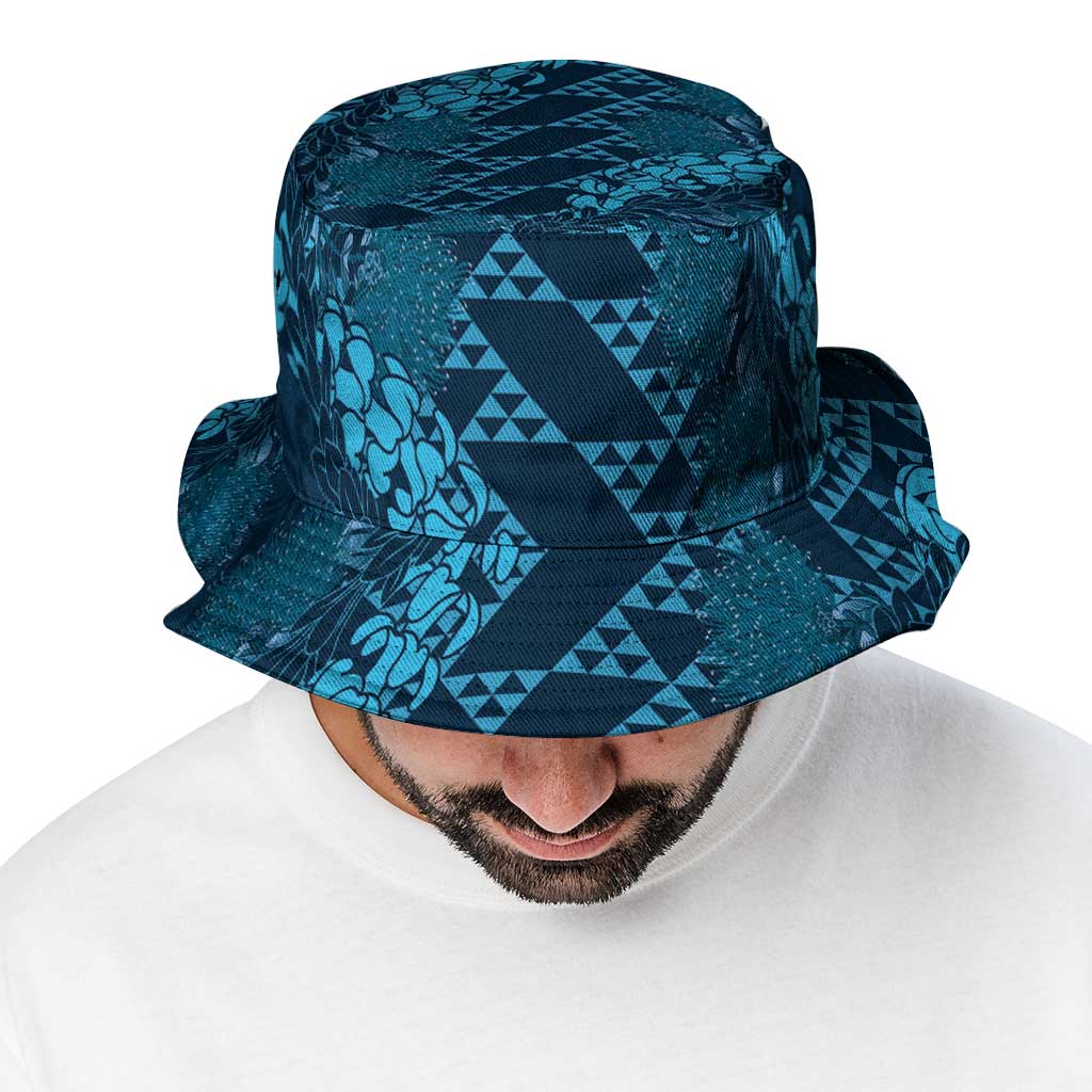 Naval Night Aloha Hawaii Bucket Hat Hawaiian Kakau Ohia Lehua Lei - Polynesian Pride