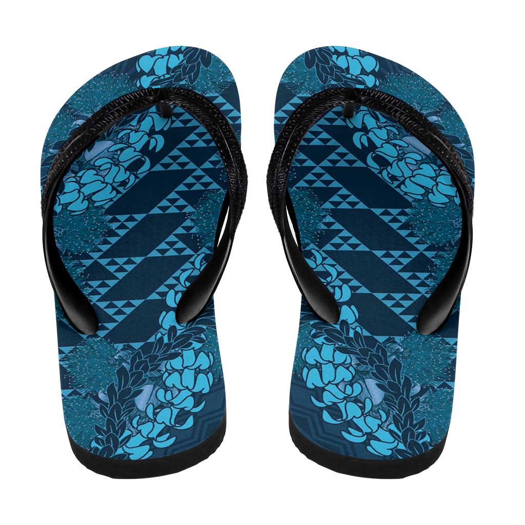 Naval Night Aloha Hawaii Flip Flops Hawaiian Kakau Ohia Lehua Lei LT14 - Polynesian Pride