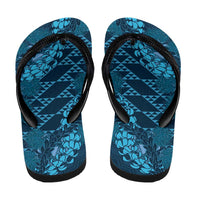Naval Night Aloha Hawaii Flip Flops Hawaiian Kakau Ohia Lehua Lei LT14 - Polynesian Pride