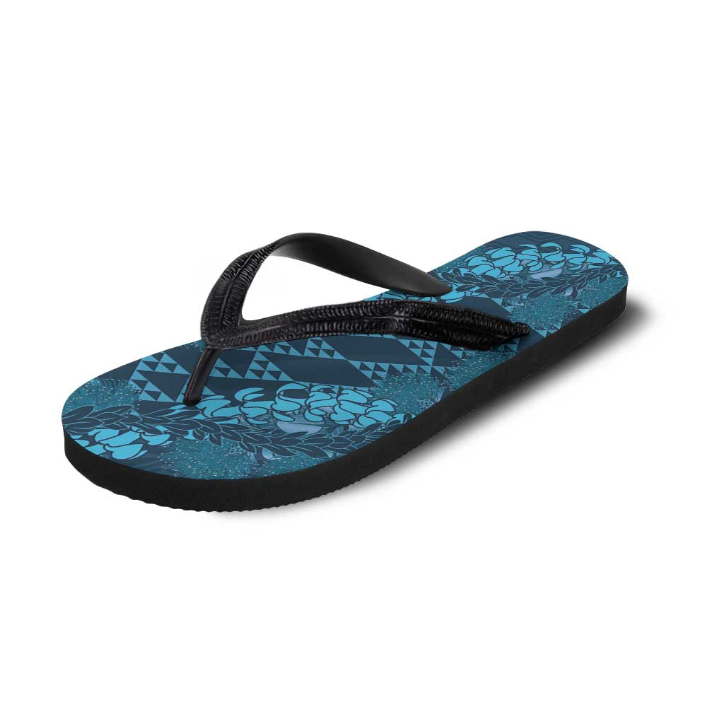 Naval Night Aloha Hawaii Flip Flops Hawaiian Kakau Ohia Lehua Lei LT14 - Polynesian Pride