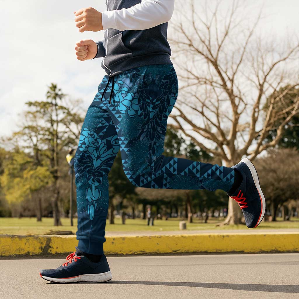 Naval Night Aloha Hawaii Jogger Pants Hawaiian Kakau Ohia Lehua Lei - Polynesian Pride