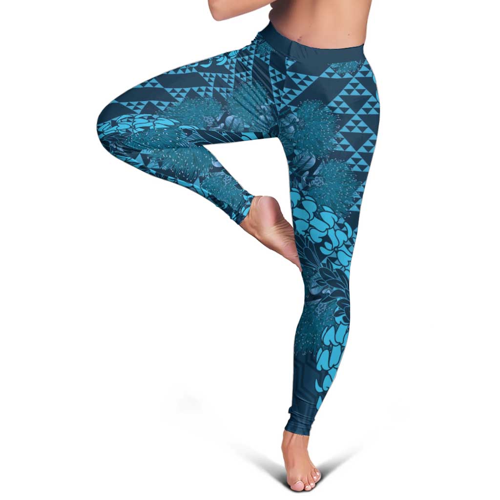 Naval Night Aloha Hawaii Leggings Hawaiian Kakau Ohia Lehua Lei - Polynesian Pride