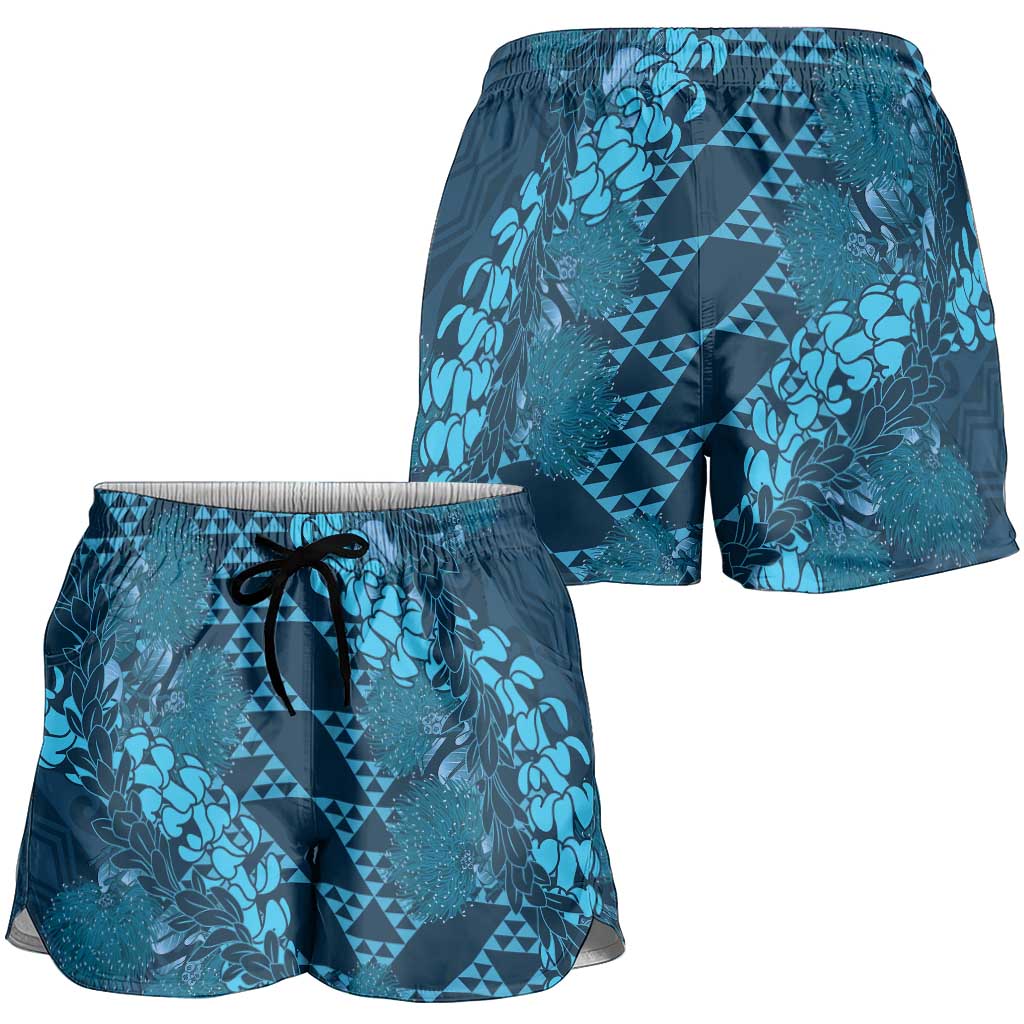 Naval Night Aloha Hawaii Shorts for Women Hawaiian Kakau Ohia Lehua Lei - Polynesian Pride