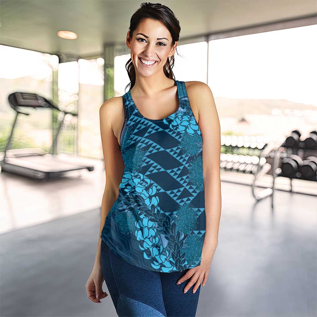 Naval Night Aloha Hawaii Women Racerback Tank Hawaiian Kakau Ohia Lehua Lei - Polynesian Pride