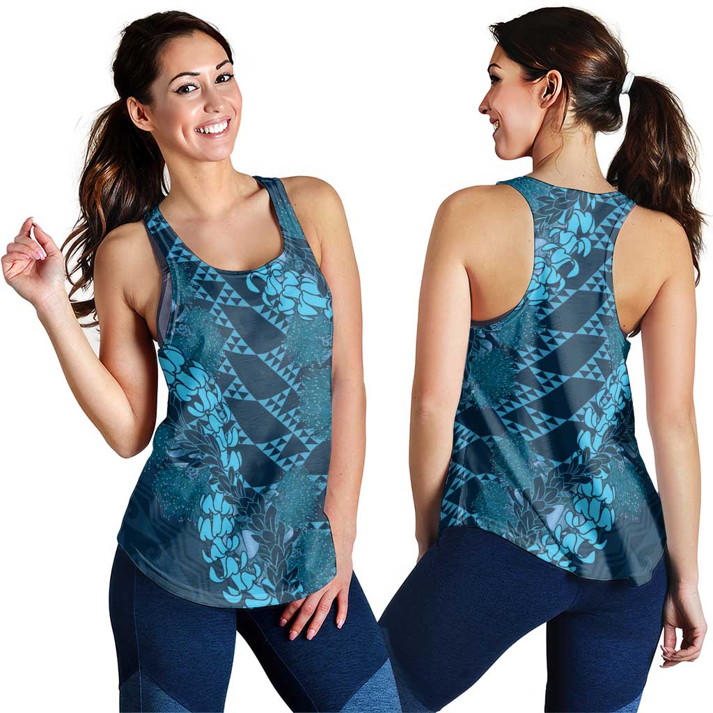 Naval Night Aloha Hawaii Women Racerback Tank Hawaiian Kakau Ohia Lehua Lei - Polynesian Pride