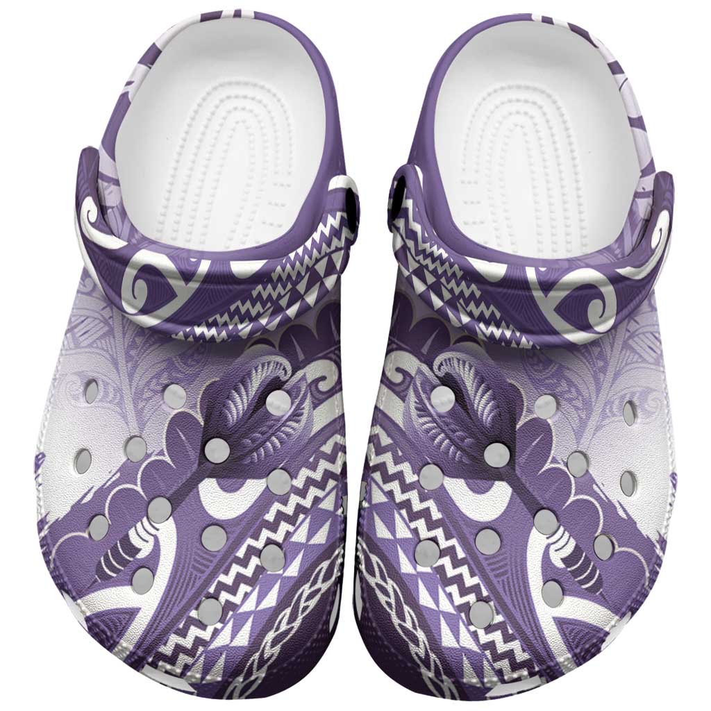 New Zealand Aotearoa Darts Masters Clogs Shoes Maori Art Tattoo with Tribal Dart Symbol Purple LT03 Purple - Polynesian Pride