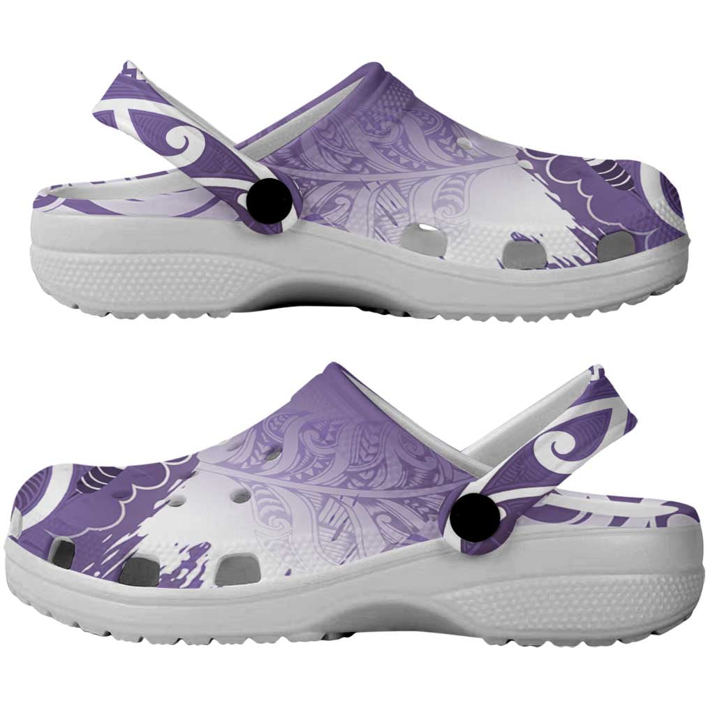 New Zealand Aotearoa Darts Masters Clogs Shoes Maori Art Tattoo with Tribal Dart Symbol Purple LT03 - Polynesian Pride