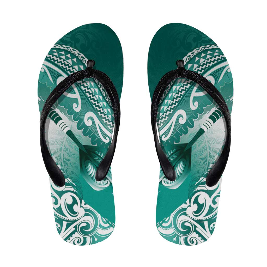 New Zealand Aotearoa Darts Masters Flip Flops Maori Art Tattoo with Tribal Dart Symbol Teal Color LT03 Teal - Polynesian Pride