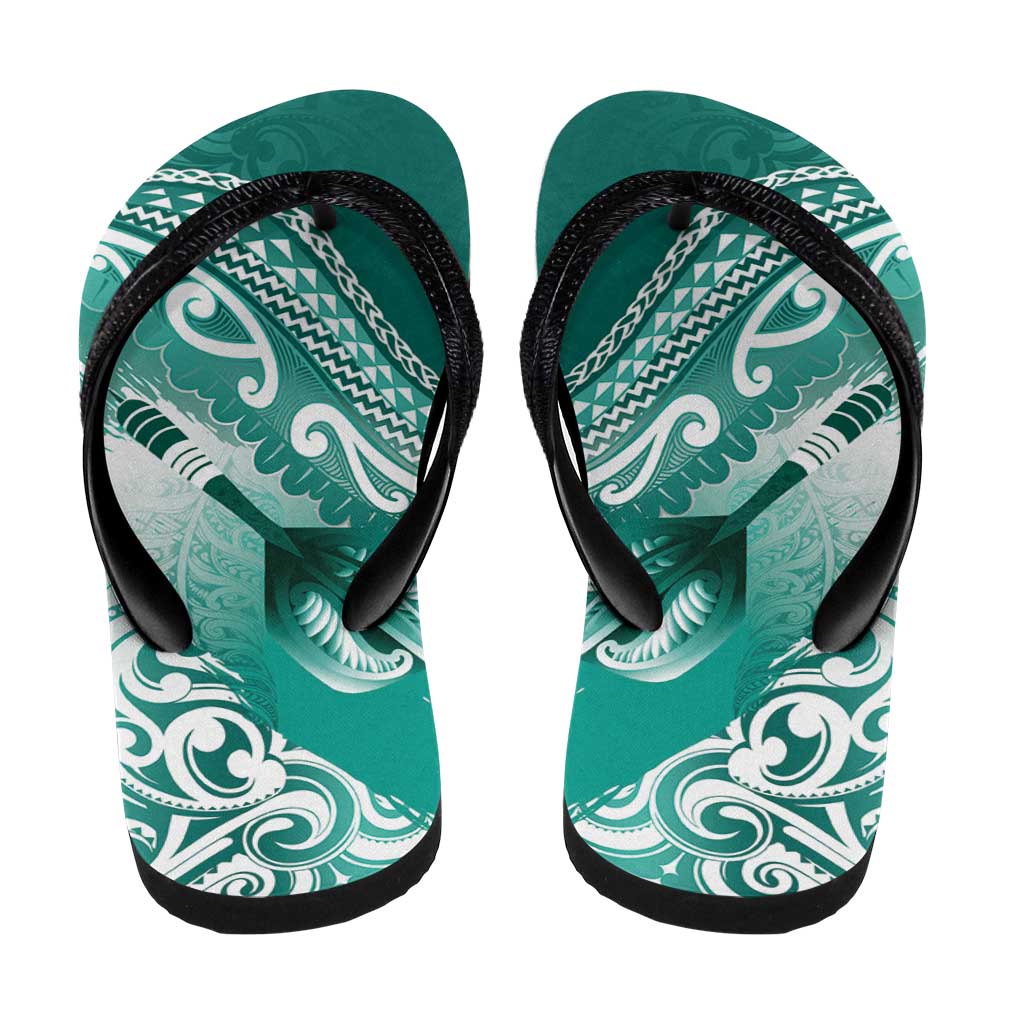 New Zealand Aotearoa Darts Masters Flip Flops Maori Art Tattoo with Tribal Dart Symbol Teal Color LT03 - Polynesian Pride