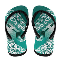 New Zealand Aotearoa Darts Masters Flip Flops Maori Art Tattoo with Tribal Dart Symbol Teal Color LT03 - Polynesian Pride