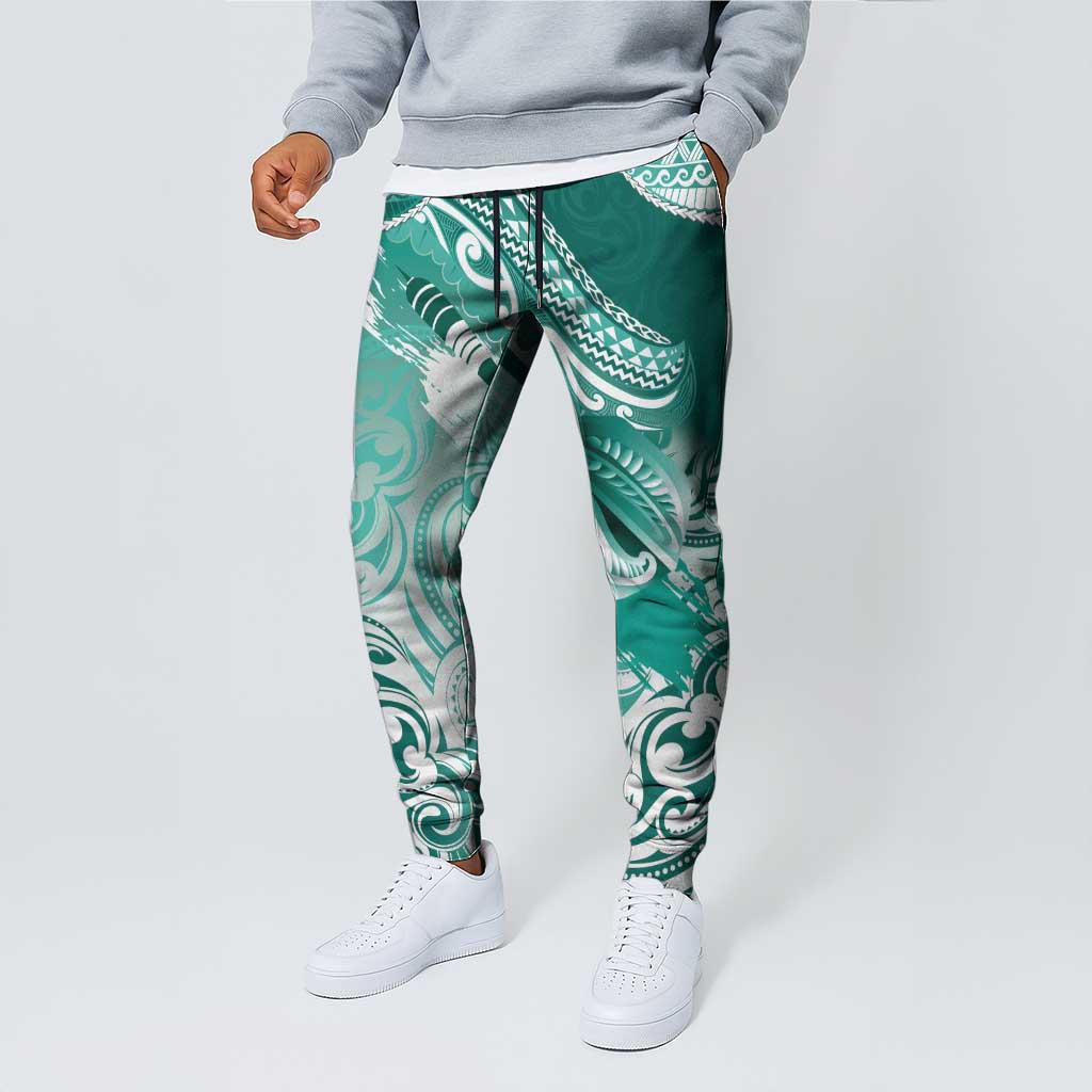 New Zealand Aotearoa Darts Masters Jogger Pants Maori Art Tattoo with Tribal Dart Symbol Teal Color LT03 - Polynesian Pride