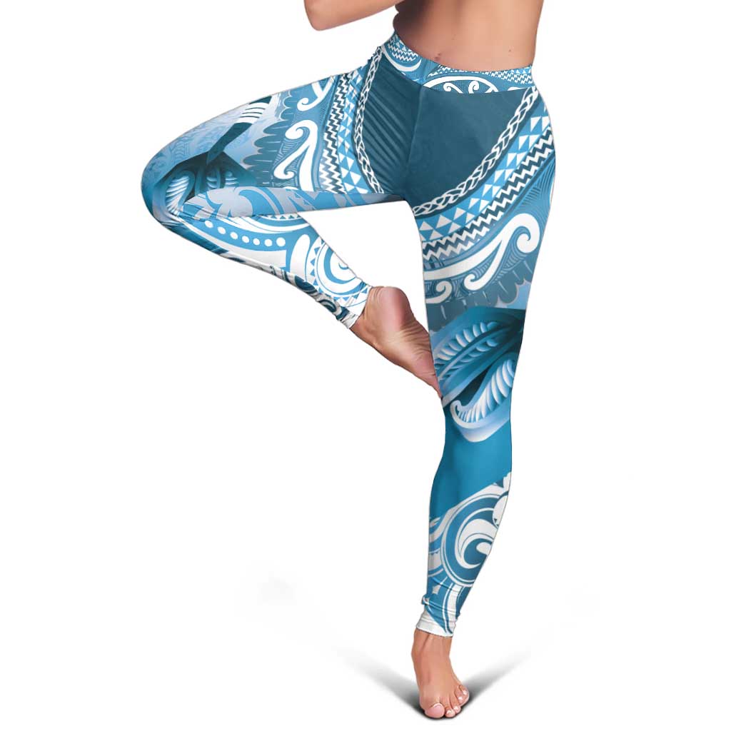 New Zealand Aotearoa Darts Masters Leggings Maori Art Tattoo with Tribal Dart Symbol Blue - Polynesian Pride