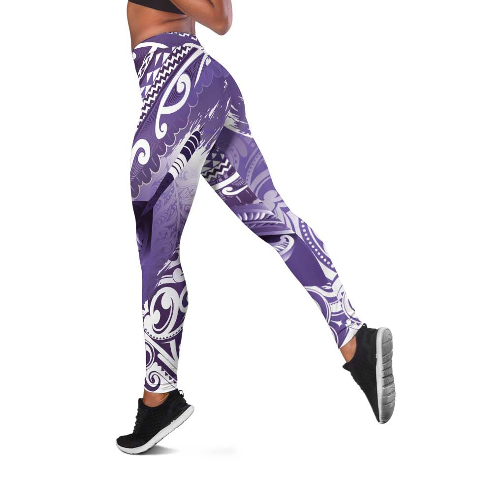 New Zealand Aotearoa Darts Masters Leggings Maori Art Tattoo with Tribal Dart Symbol Purple LT03 Purple - Polynesian Pride