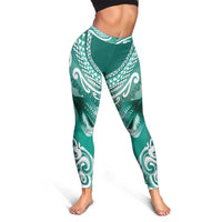 New Zealand Aotearoa Darts Masters Leggings Maori Art Tattoo with Tribal Dart Symbol Teal Color LT03 - Polynesian Pride