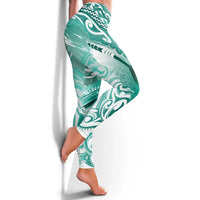 New Zealand Aotearoa Darts Masters Leggings Maori Art Tattoo with Tribal Dart Symbol Teal Color LT03 - Polynesian Pride