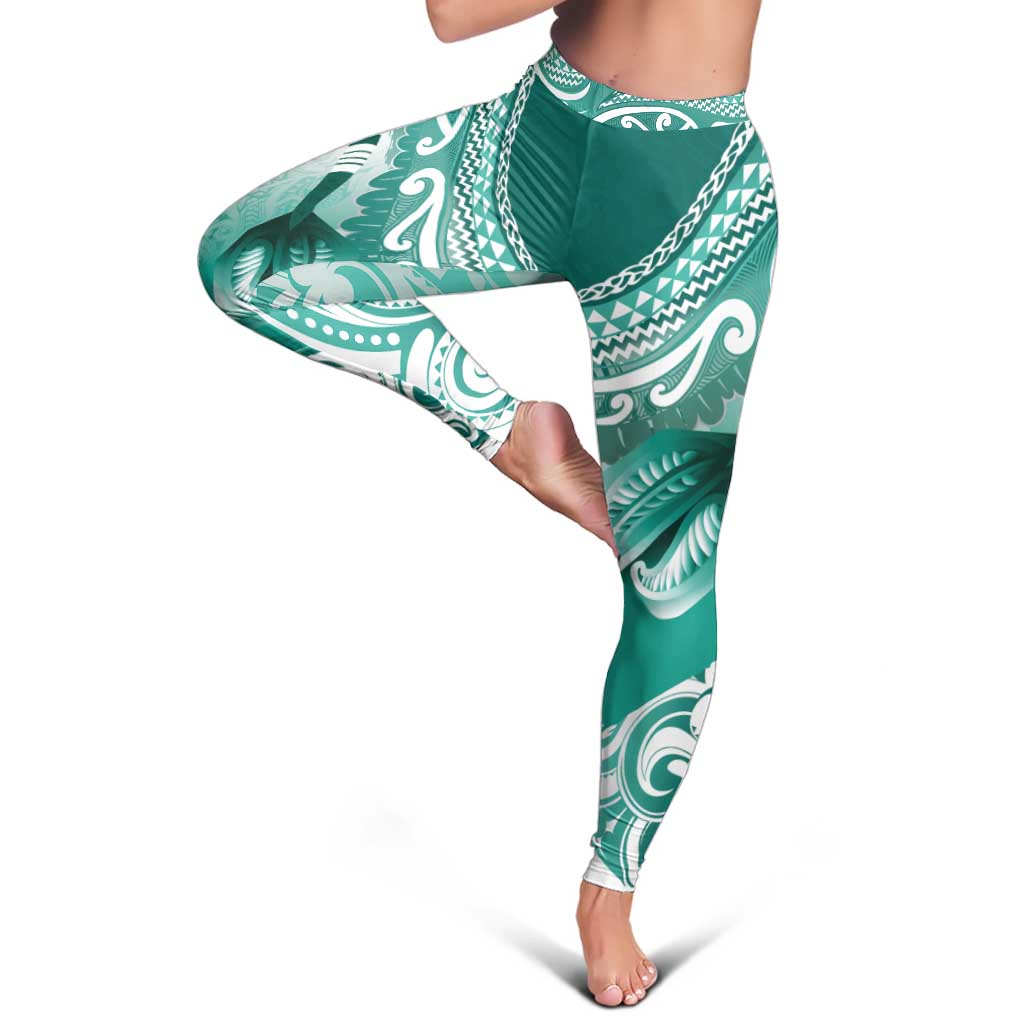 New Zealand Aotearoa Darts Masters Leggings Maori Art Tattoo with Tribal Dart Symbol Teal Color LT03 - Polynesian Pride