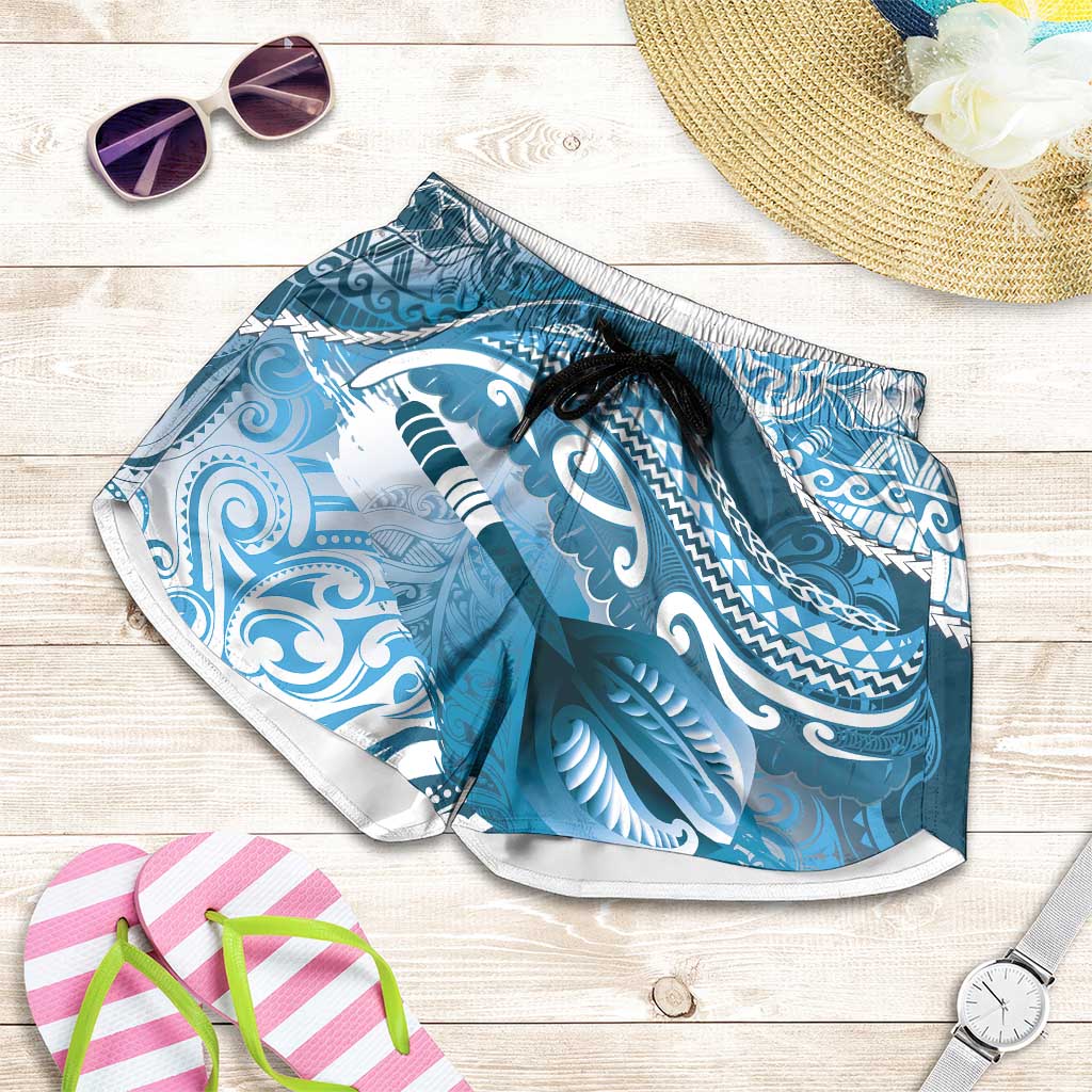 New Zealand Aotearoa Darts Masters Shorts for Women Maori Art Tattoo with Tribal Dart Symbol Blue LT03 Blue - Polynesian Pride