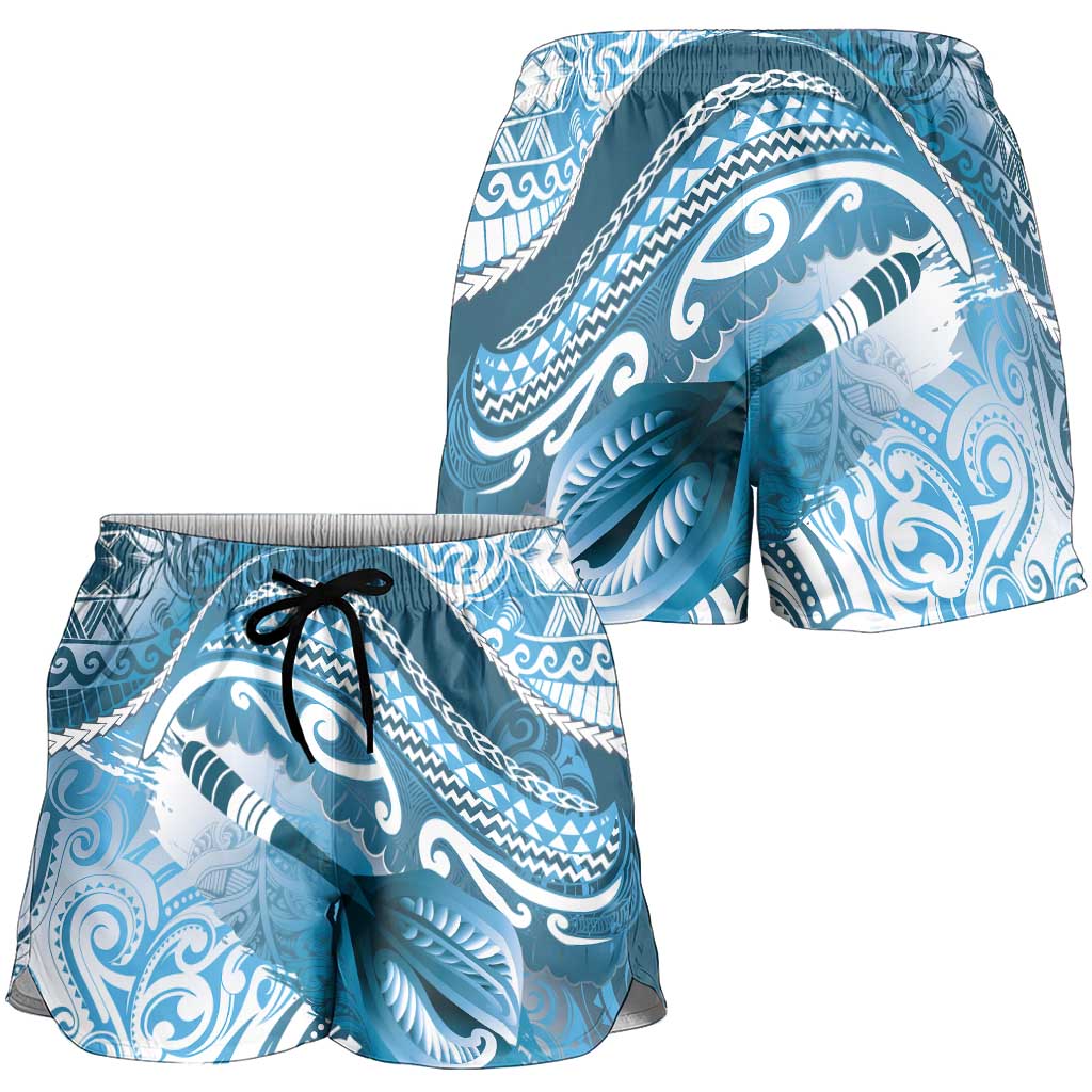 New Zealand Aotearoa Darts Masters Shorts for Women Maori Art Tattoo with Tribal Dart Symbol Blue LT03 - Polynesian Pride
