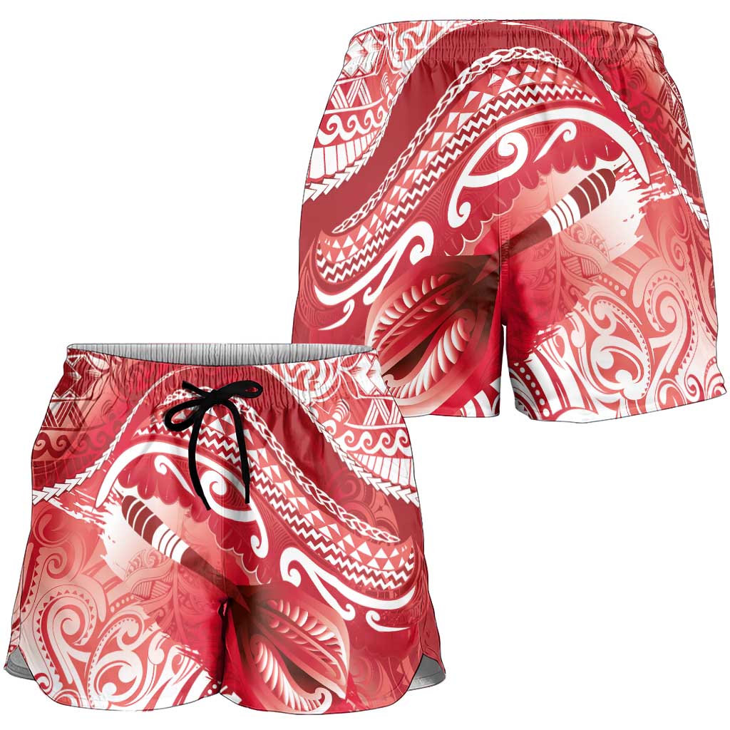 New Zealand Aotearoa Darts Masters Shorts for Women Maori Art Tattoo with Tribal Dart Symbol Red LT03 - Polynesian Pride