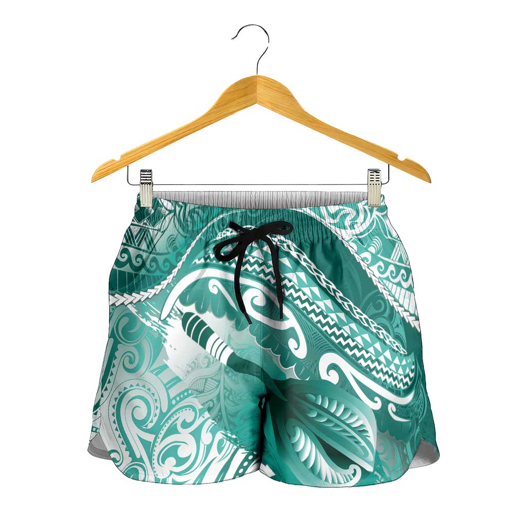 New Zealand Aotearoa Darts Masters Shorts for Women Maori Art Tattoo with Tribal Dart Symbol Teal Color LT03 - Polynesian Pride