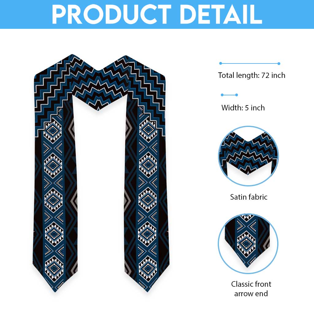 New Zealand Aotearoa Graduation Stole Blue Poutama With Taniko Pattern