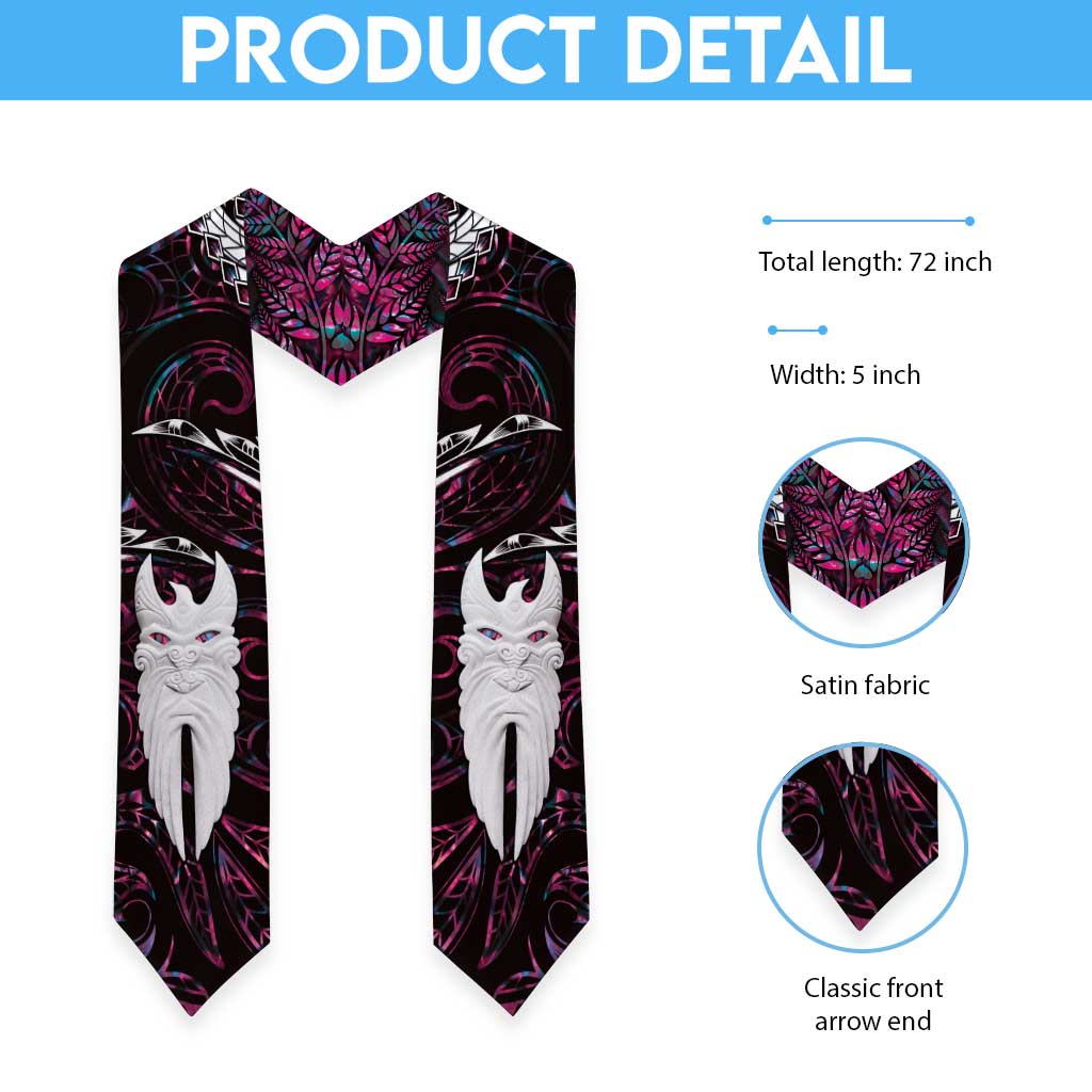 New Zealand Aotearoa Graduation Stole Maori Hei Rehua Paua Shell Glitter Pink